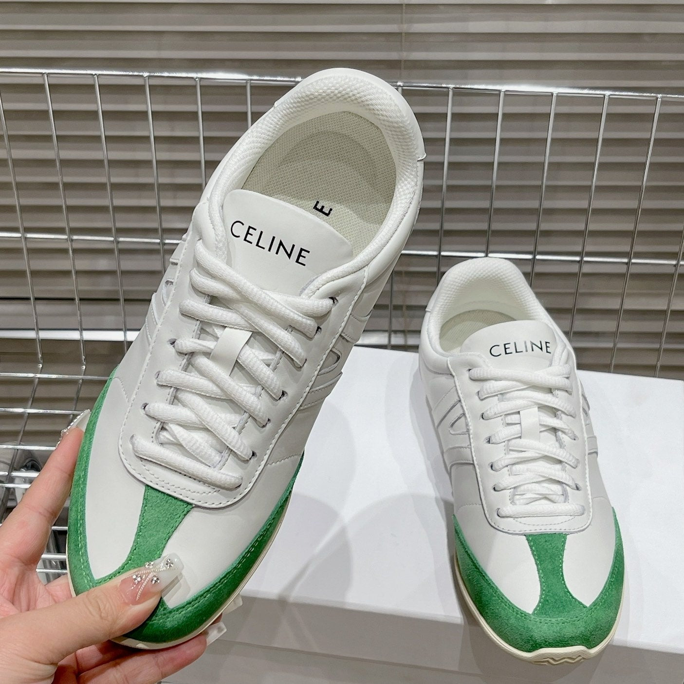 Celine LOW LACE-UP SNEAKER IN CALFSKIN OPTIC WHITE GREEN
