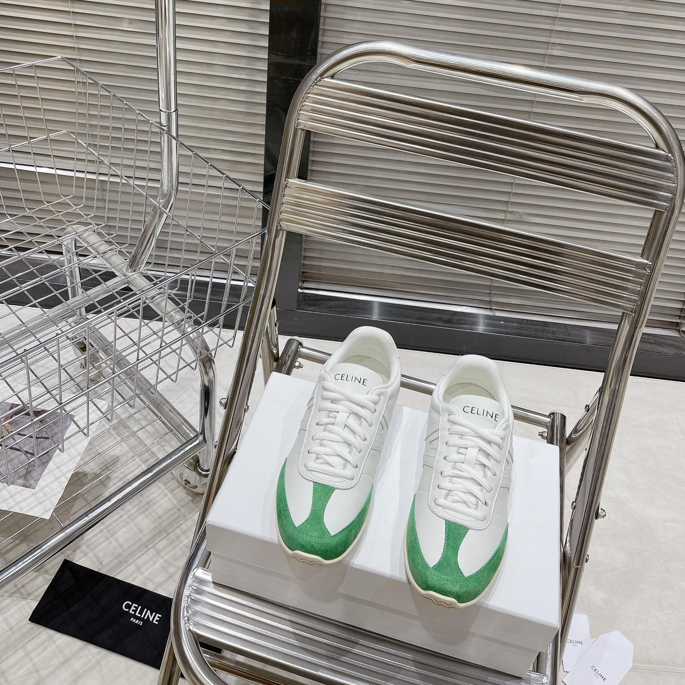 Celine LOW LACE-UP SNEAKER IN CALFSKIN OPTIC WHITE GREEN