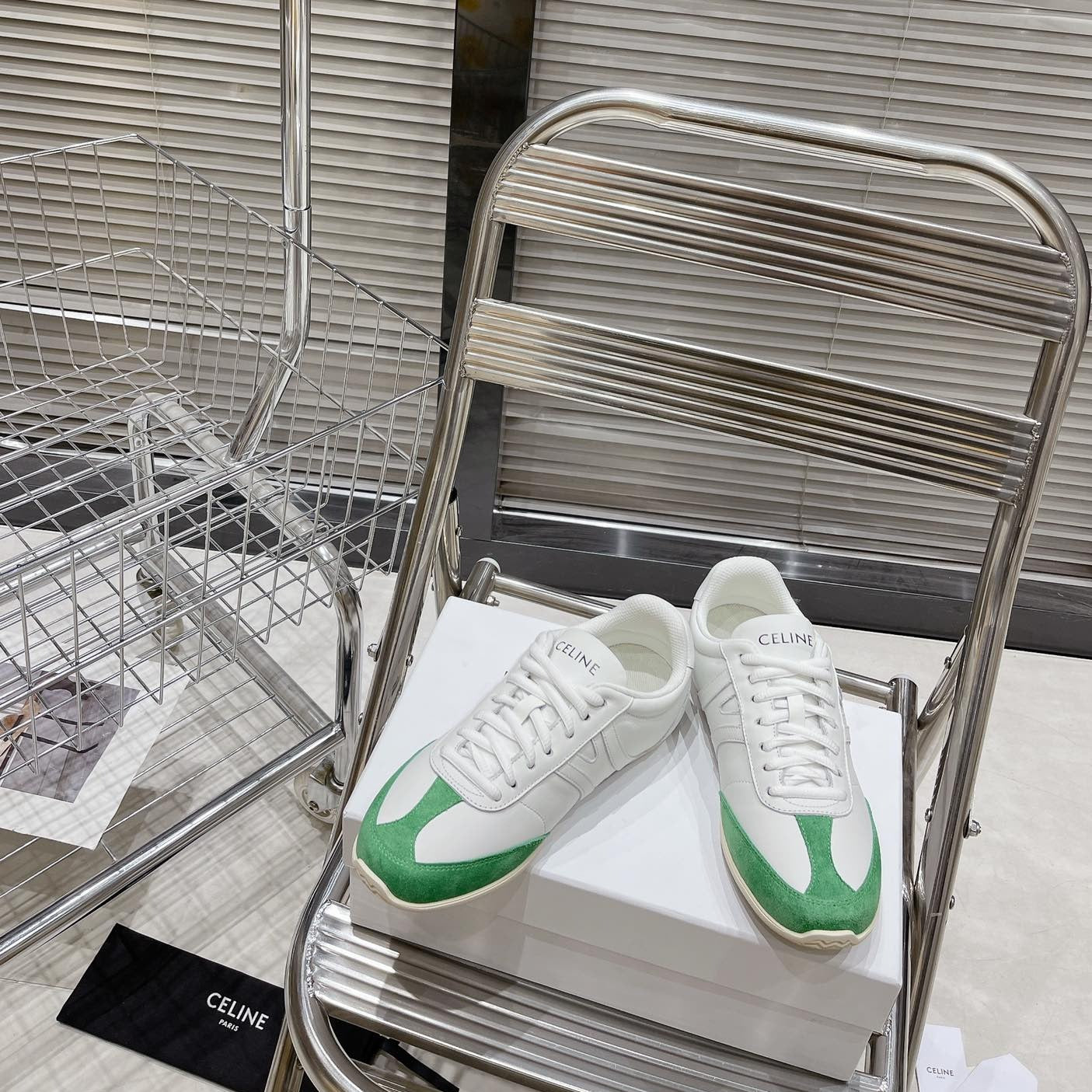 Celine LOW LACE-UP SNEAKER IN CALFSKIN OPTIC WHITE GREEN