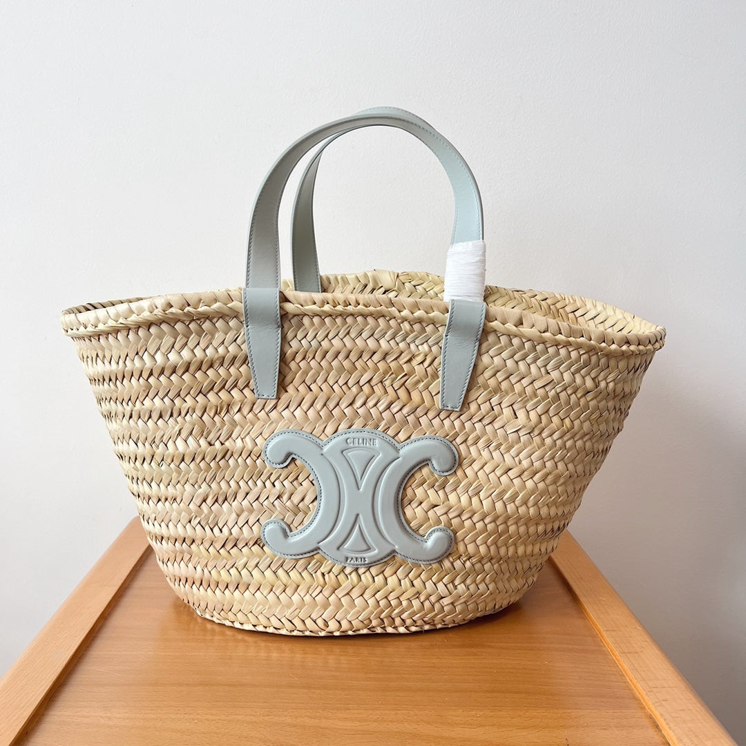 Celine teen supple classic panier 21cm raffia cloud blue calfskin