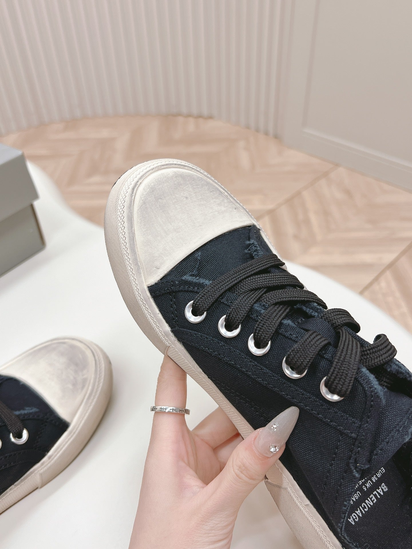 Balanciaga PARIS MULES IN BLACK DESTROYED DENIM AND RUBBER