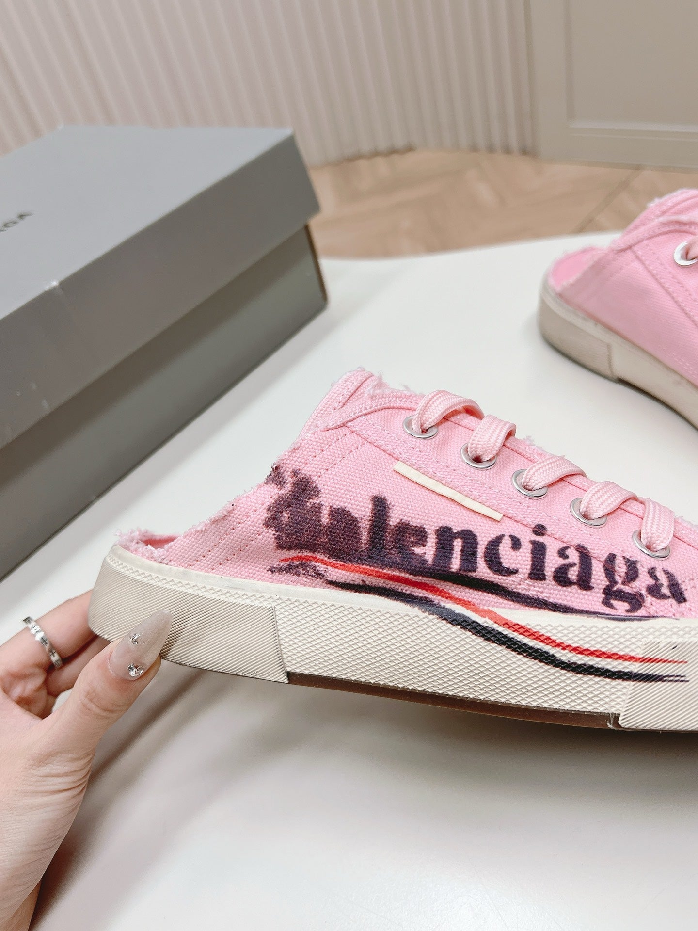 Balanciaga SNEAKER MULES IN PINK CANVAS GRAFFITI LOGO