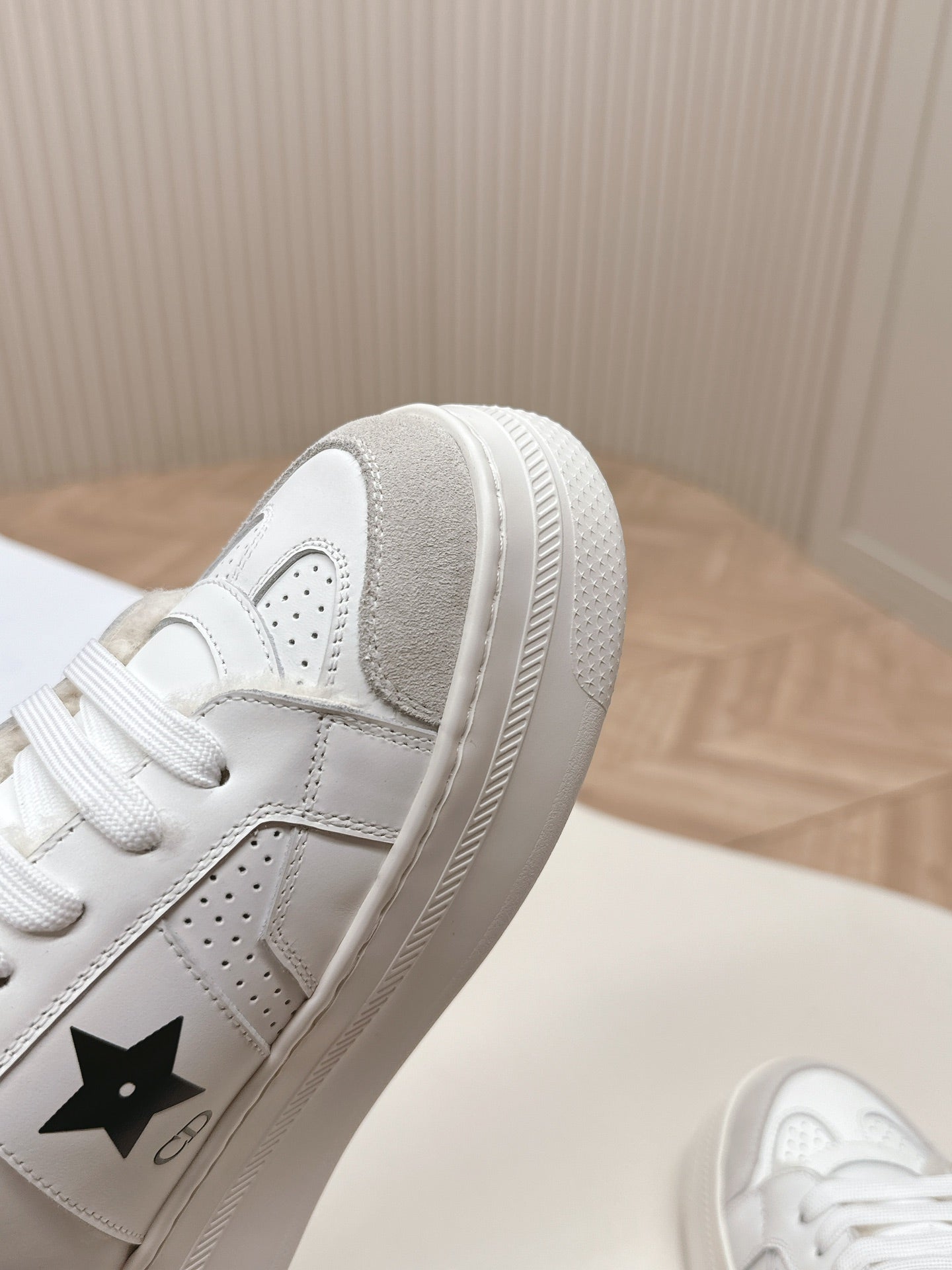 DIOR DIOR Star Platform Sneaker Fleece Lining White Lambskin And Suede