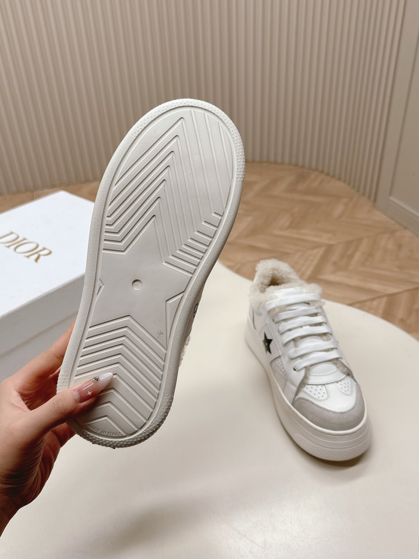 DIOR DIOR Star Platform Sneaker Fleece Lining White Lambskin And Suede