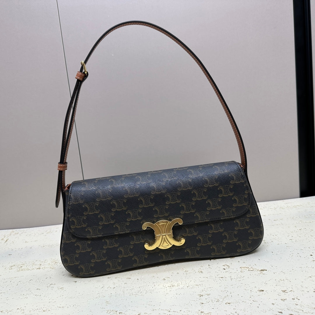 Celine LOLA BAGUETTE BAG 28 IN DARK BROWN MONOGRAM CANVAS AND CALFSKIN