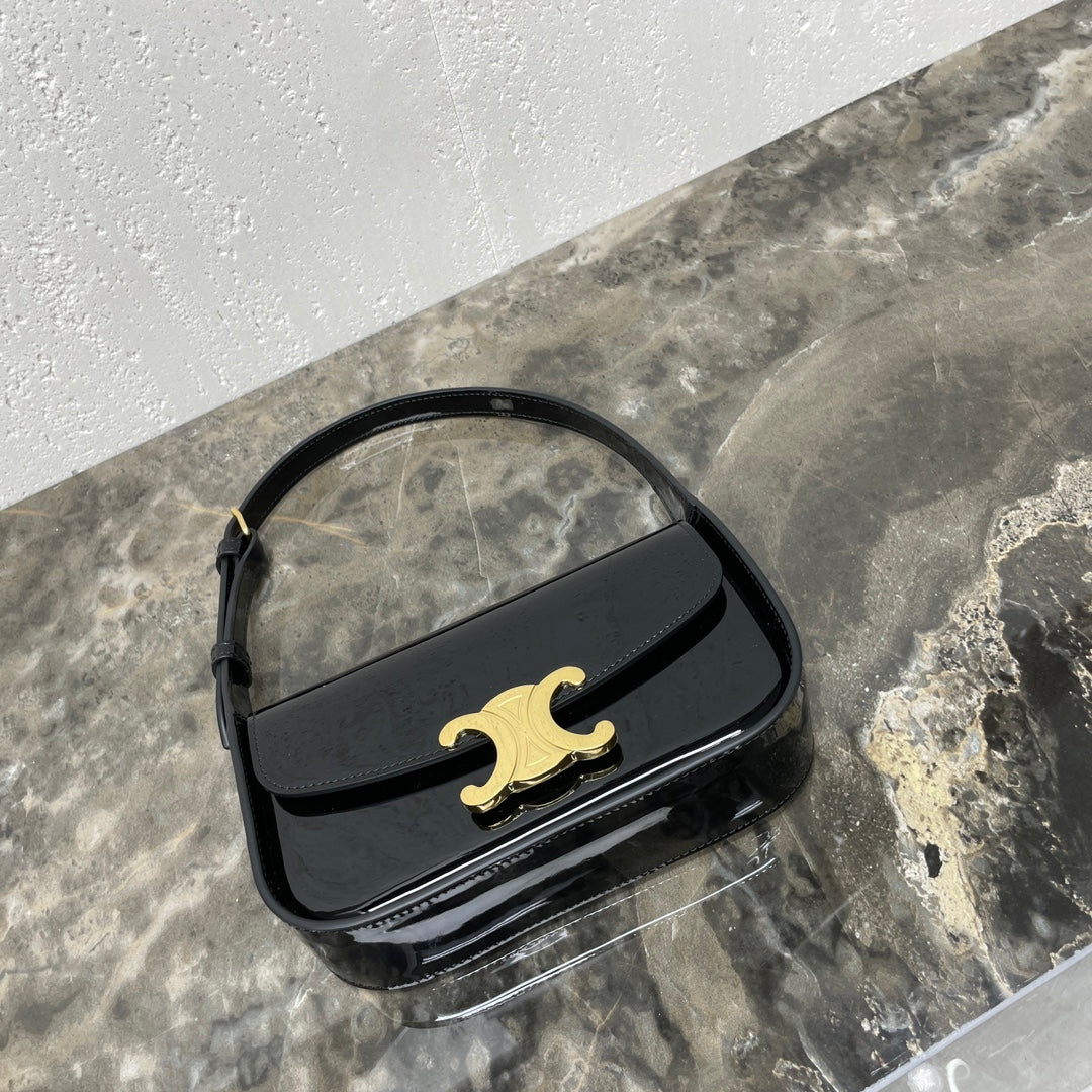 Celine SHOULDER 20 BAG TERENCE IN BLACK PATENT CALFSKIN