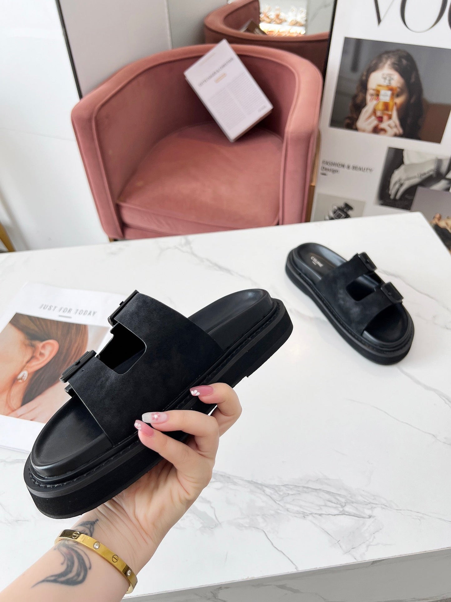 Celine Celine 25C Dad Sandal Mule Black Leather 238143