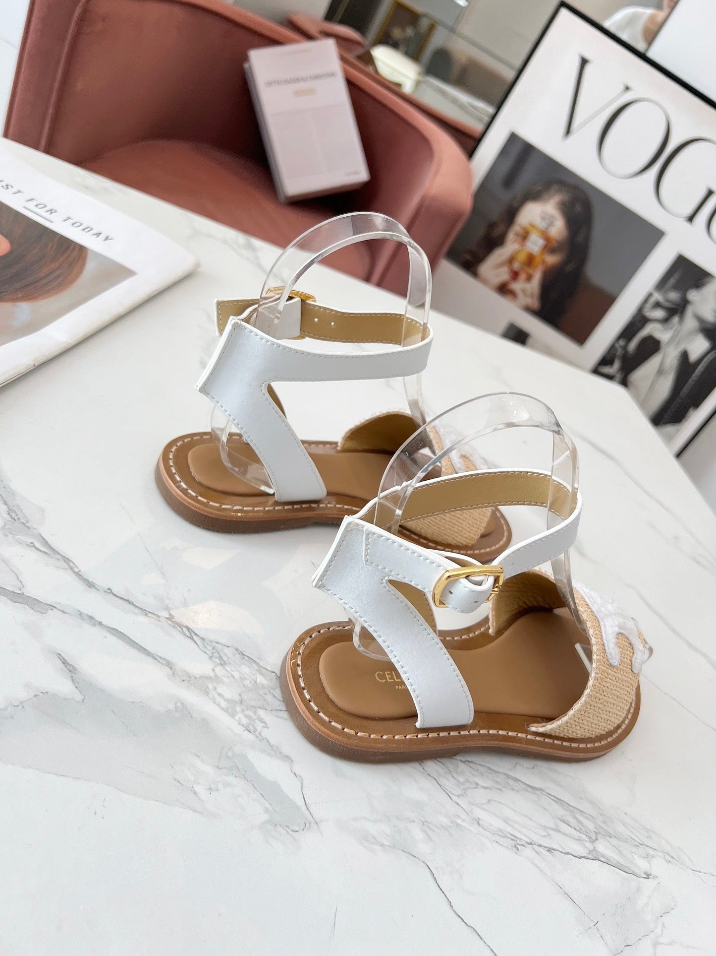 Celine Celine 25C Lympia Sandal Beige mix White Fabric with Calfskin 238161