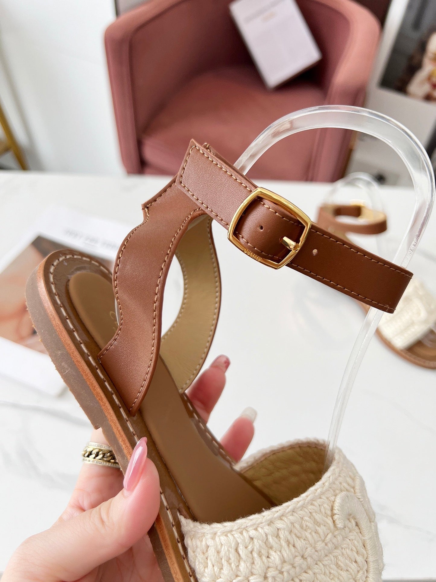 Celine Celine 25C Lympia Sandal White Fabric with Calfskin 238175