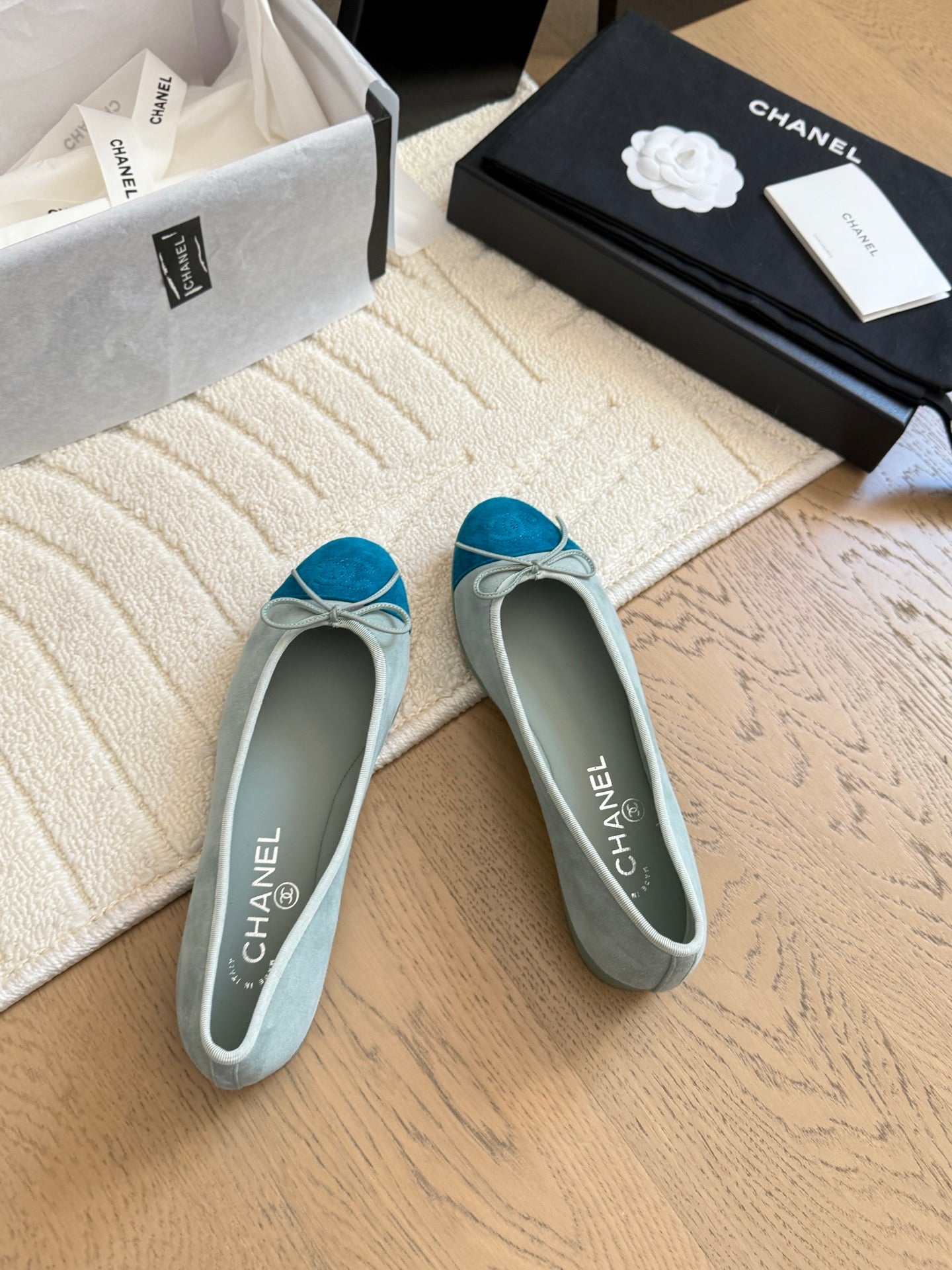 CHANEL 25C Ballet Flat Two-tone Suede Calfskin