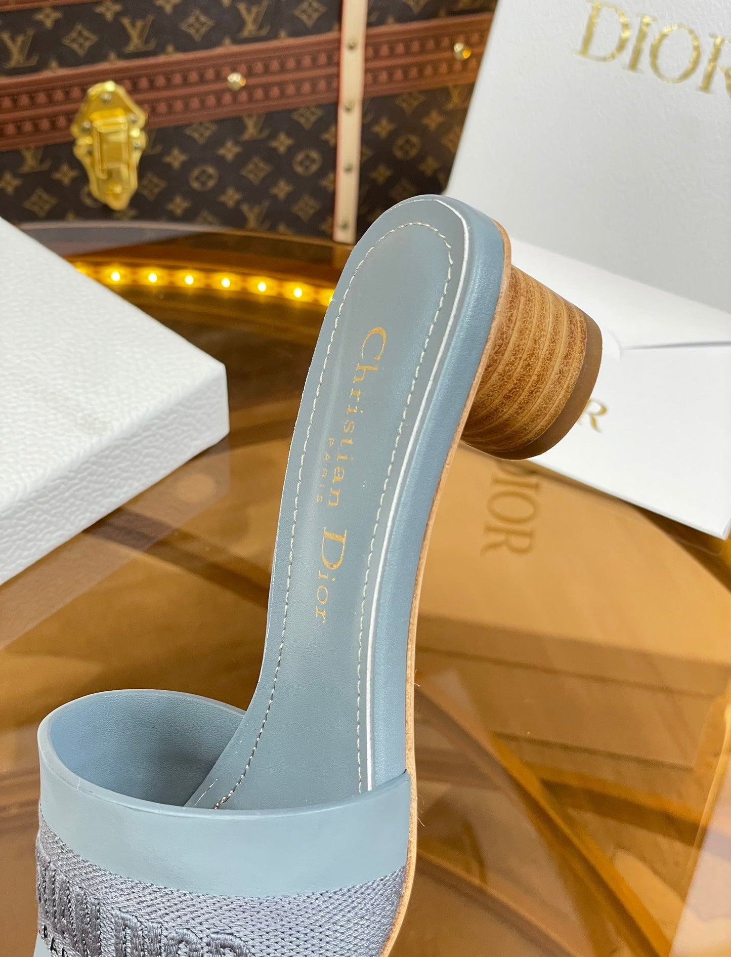 DIOR slide 45 patel blue calfskin embroidered cotton