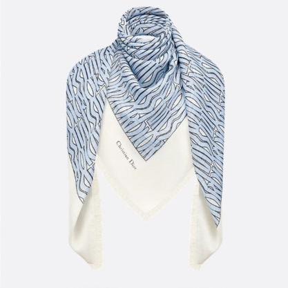 DIOR MISS DIOR ALLOVER SHAWL 140 CM IN POWDER BLUE MIX WHITE SILK CASHMERE 411630