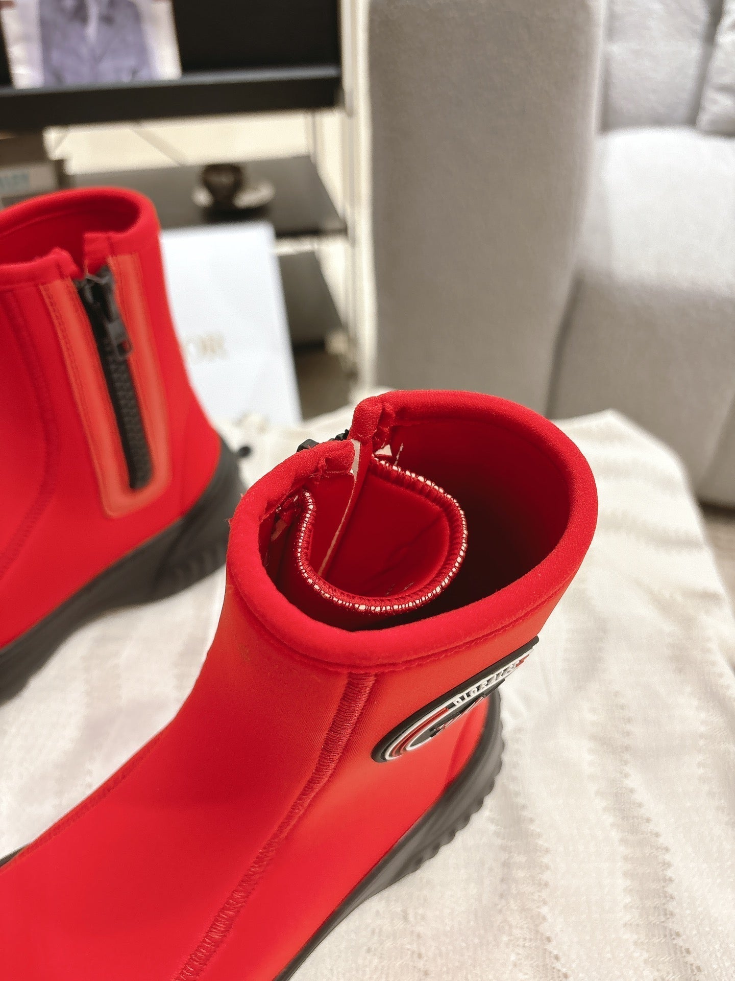 DIOR Ankle Boots Bright Red Elastic Fabric