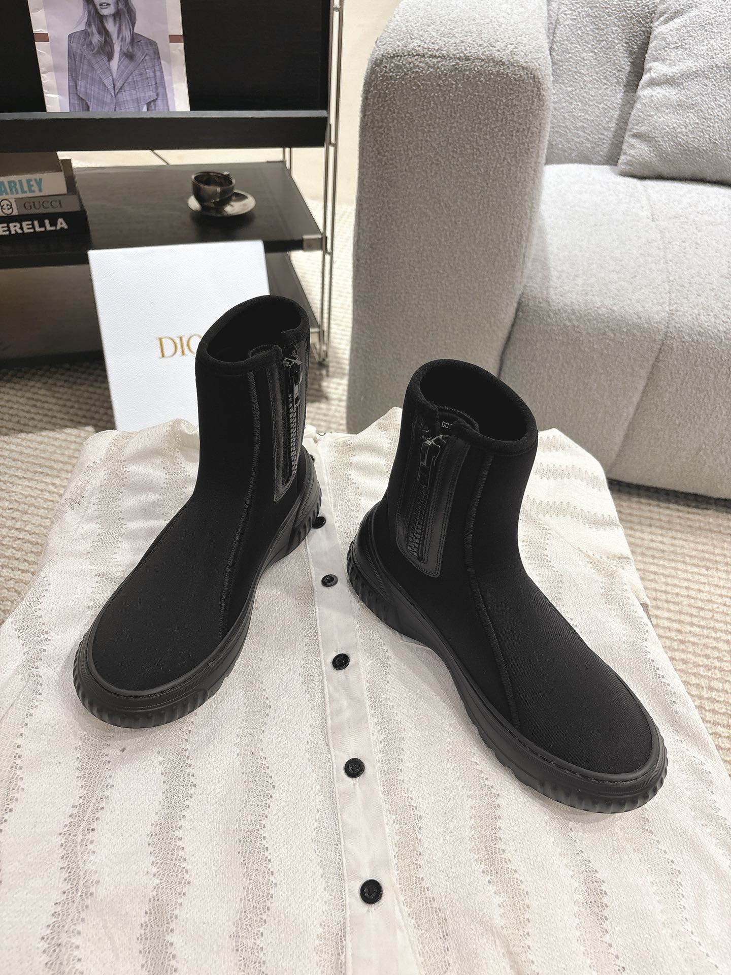 DIOR Ankle Boots Black Elastic Fabric