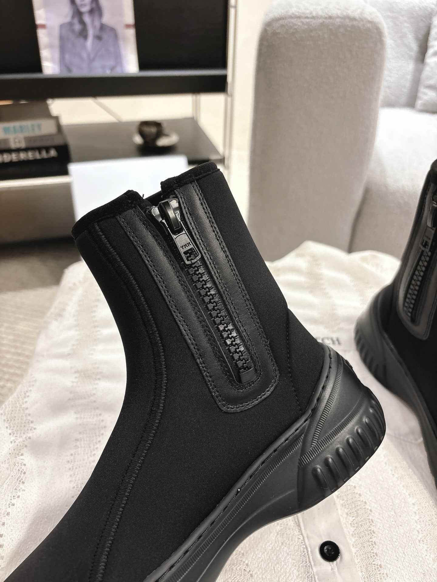 DIOR Ankle Boots Black Elastic Fabric