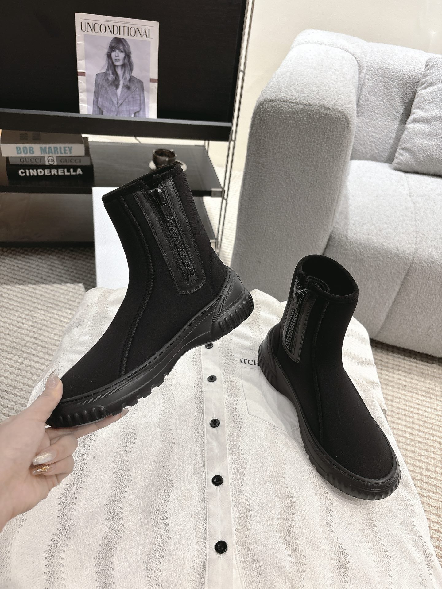 DIOR Ankle Boots Black Elastic Fabric