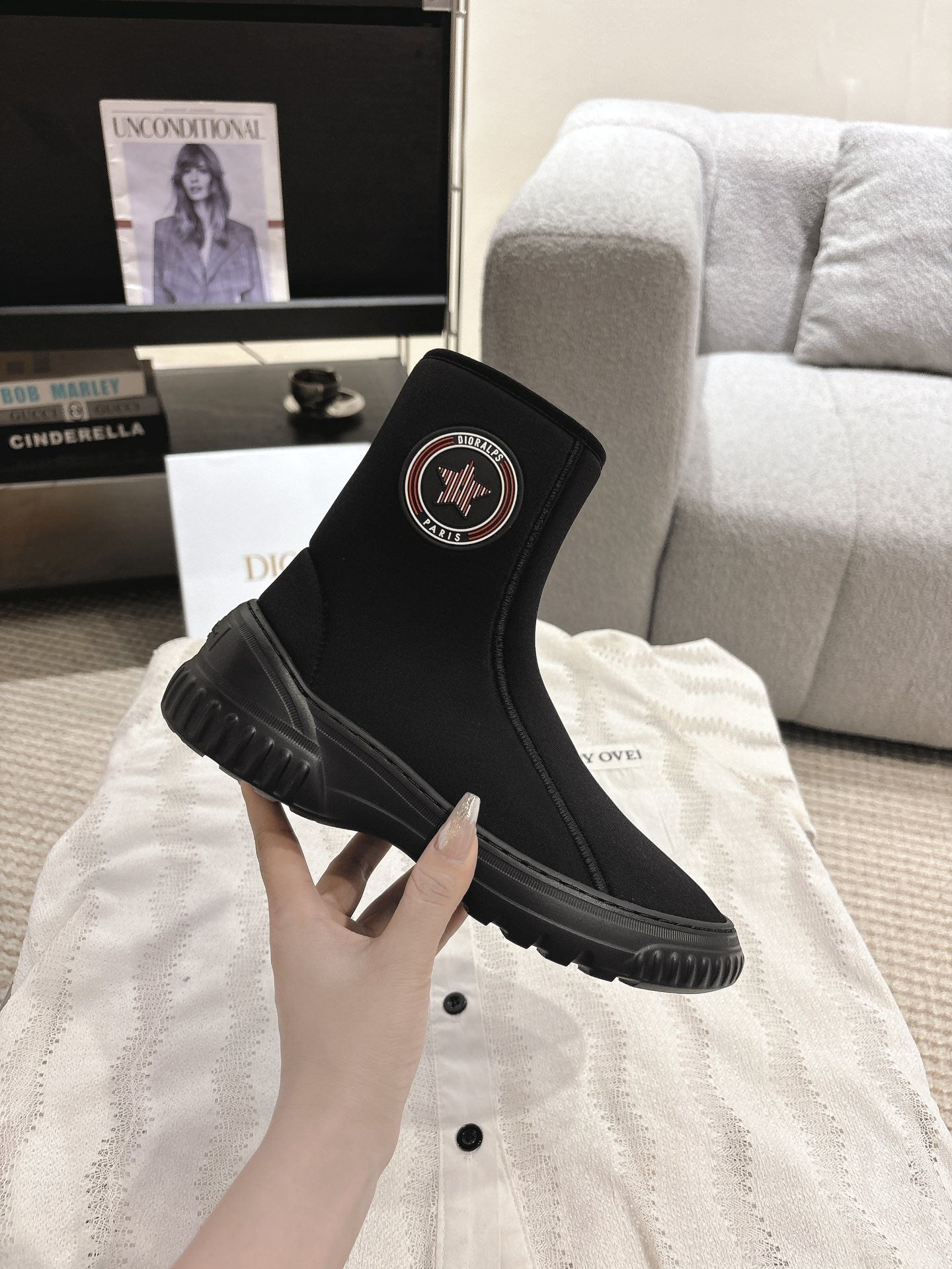 DIOR Ankle Boots Black Elastic Fabric