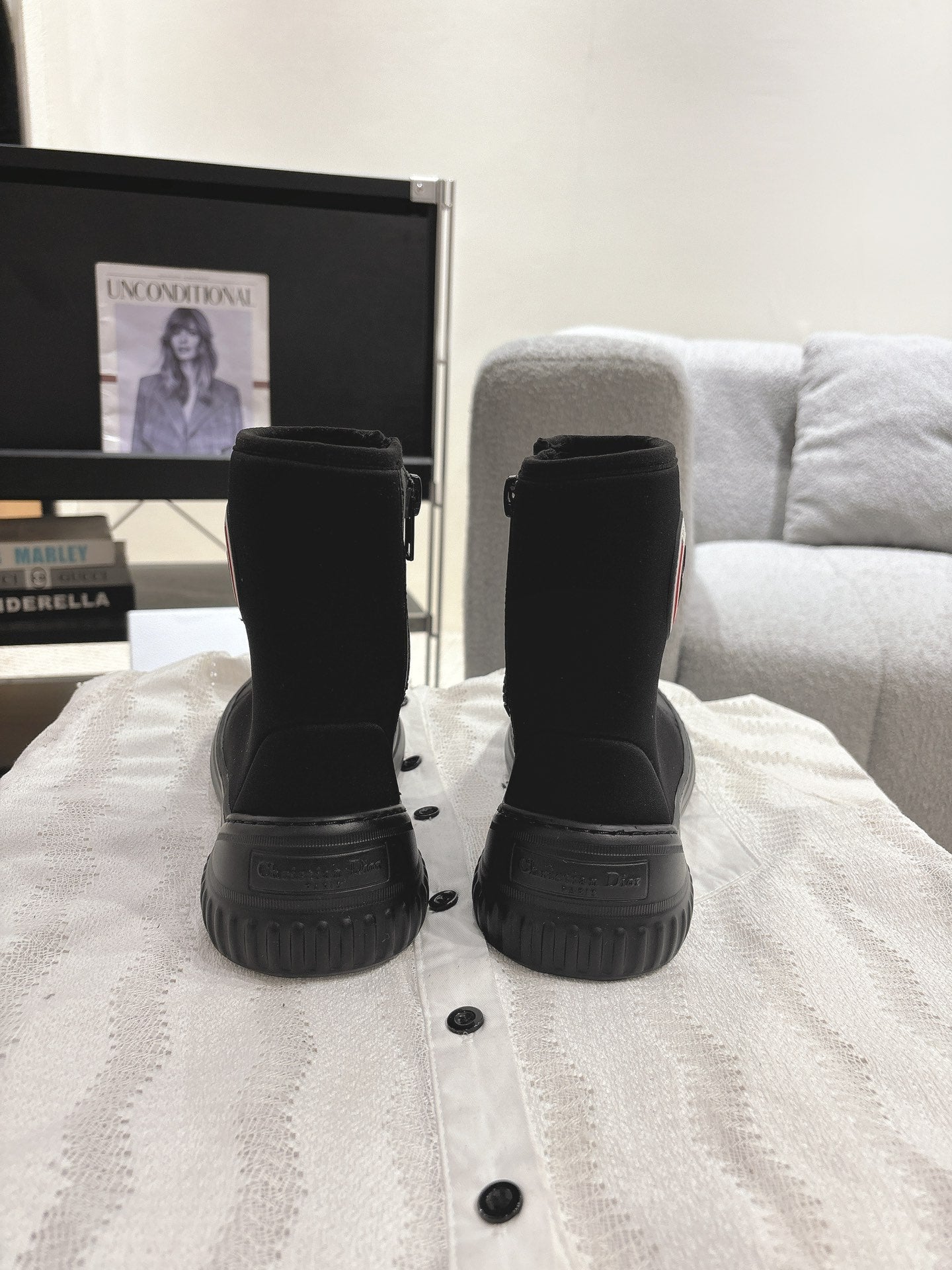 DIOR Ankle Boots Black Elastic Fabric