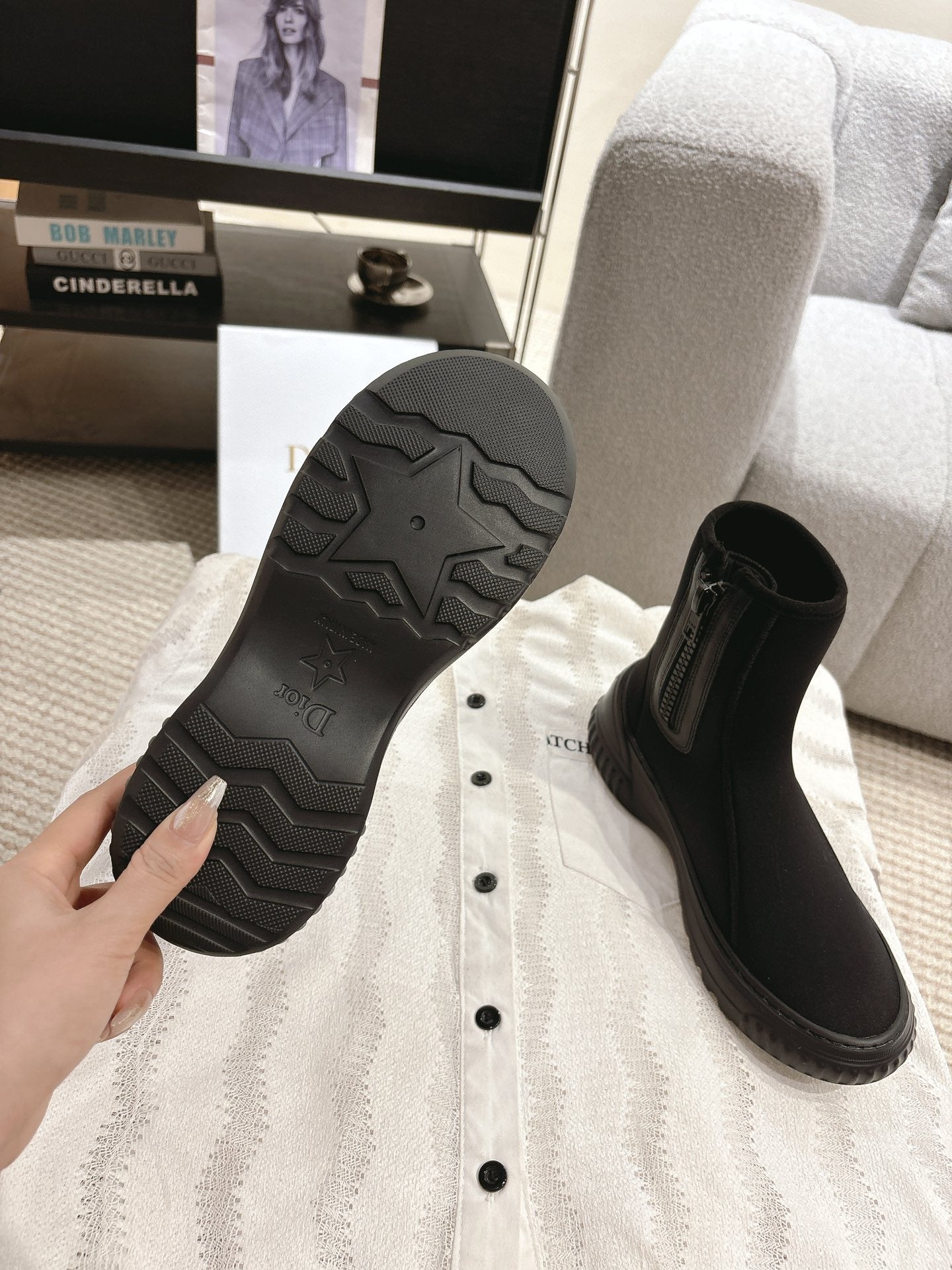 DIOR Ankle Boots Black Elastic Fabric