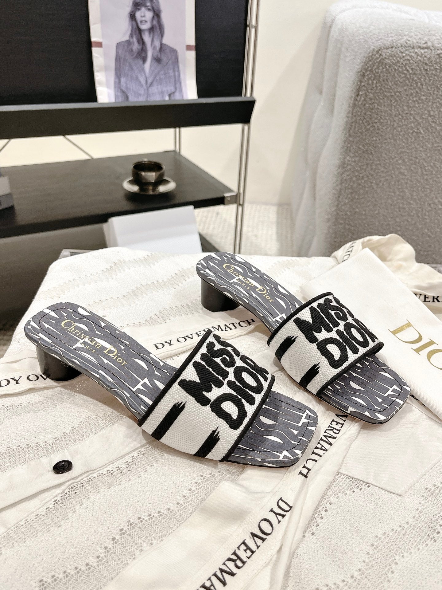 DIOR 25 Mid Heel Mules Cotton Fabric 241433