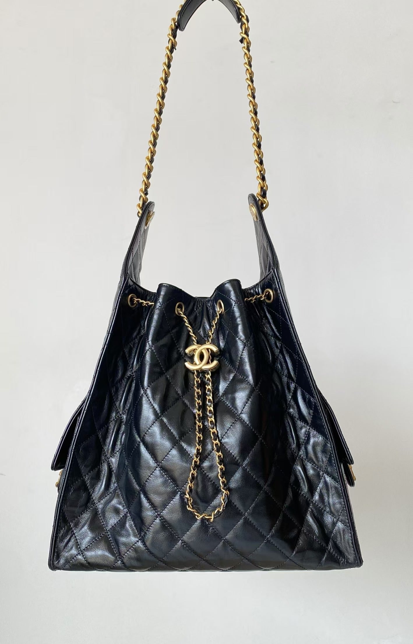 CHANEL 25C Hobo Bags 40cm Black Calfskin