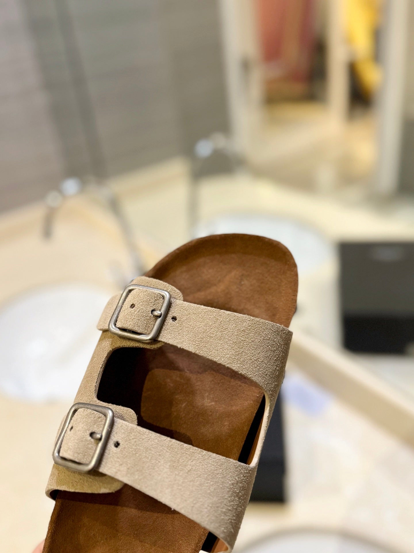 Saint Laurent SL Flat Sandal Women Brown Beige Seude