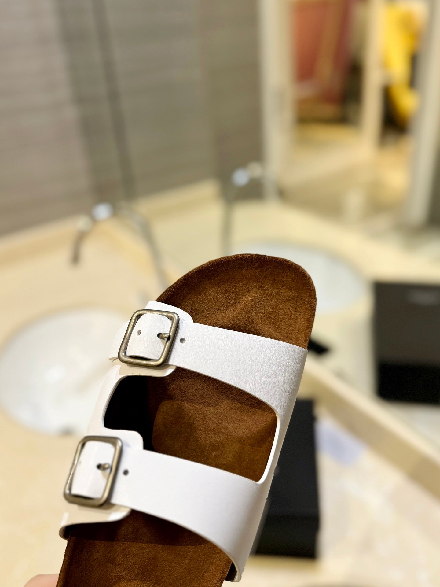 Saint Laurent SL Flat Sandal Women Brown Seude White Calfskin