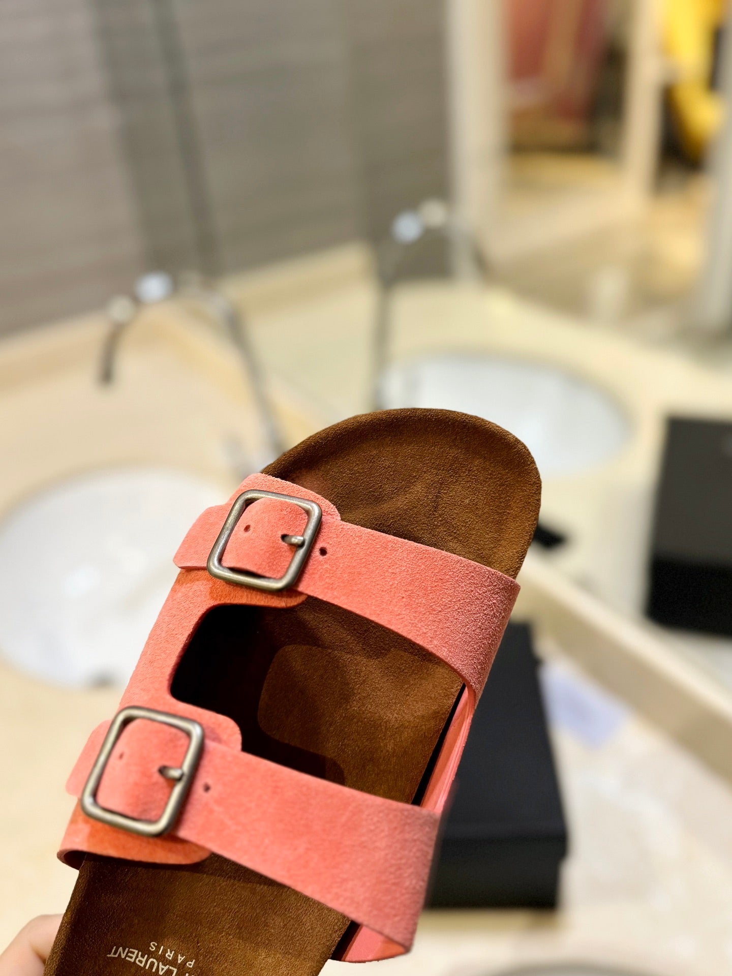 Saint Laurent SL Flat Sandal Women Brown Pink Seude