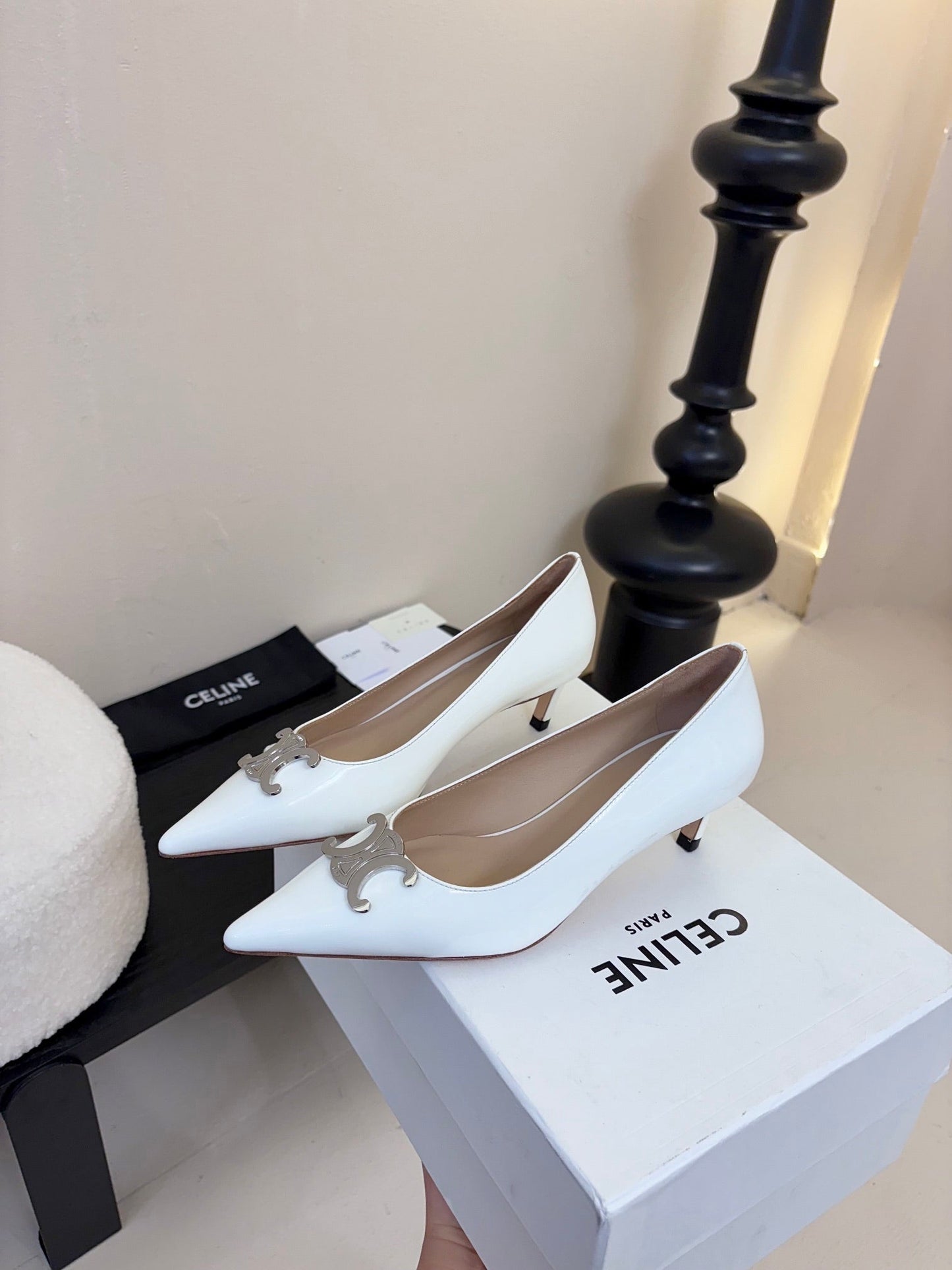 Celine CELINE Pump White Patent Calfskin 235700