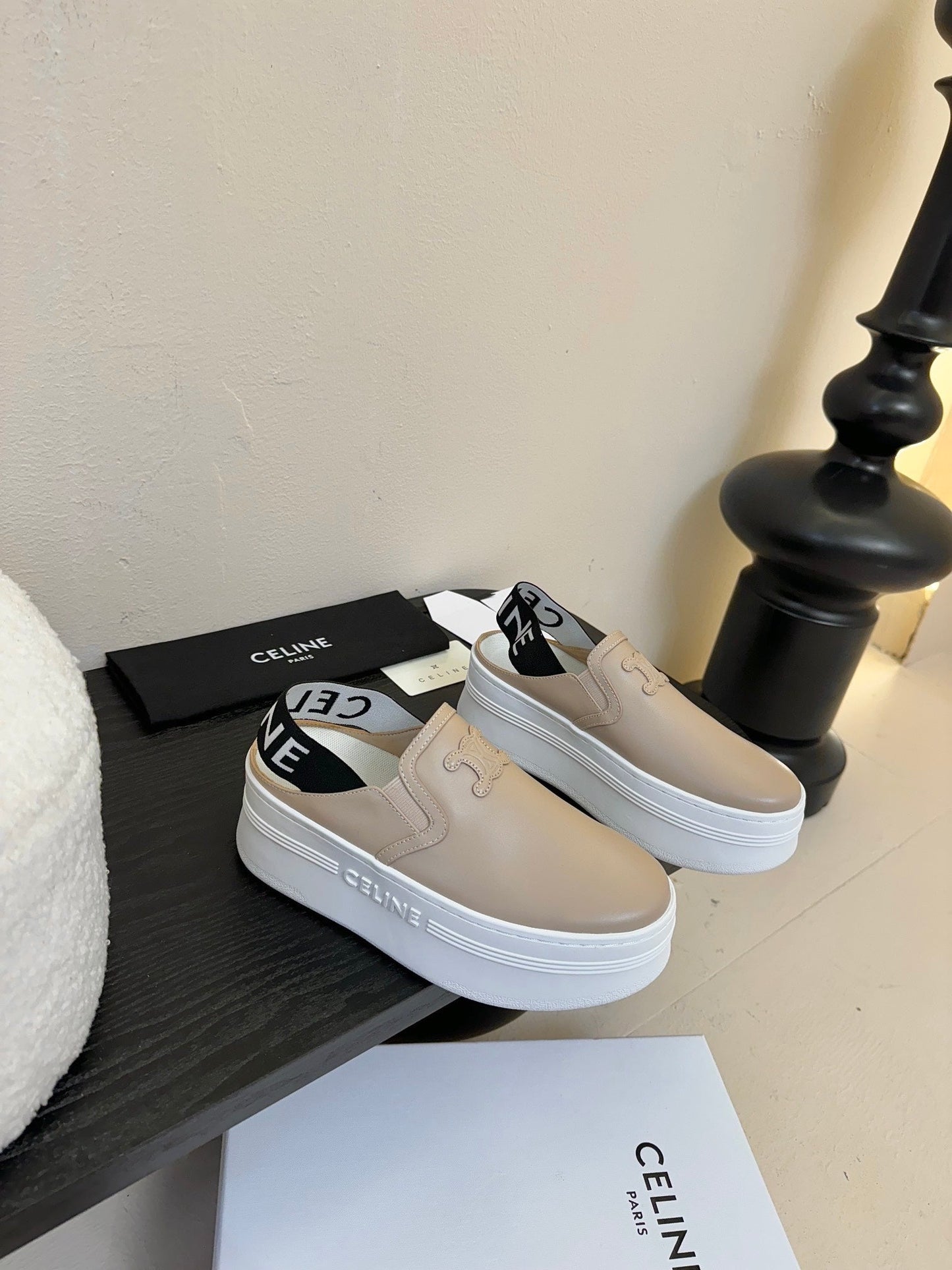 Celine CELINE Block Wedge Mule Cream Calfskin 235719