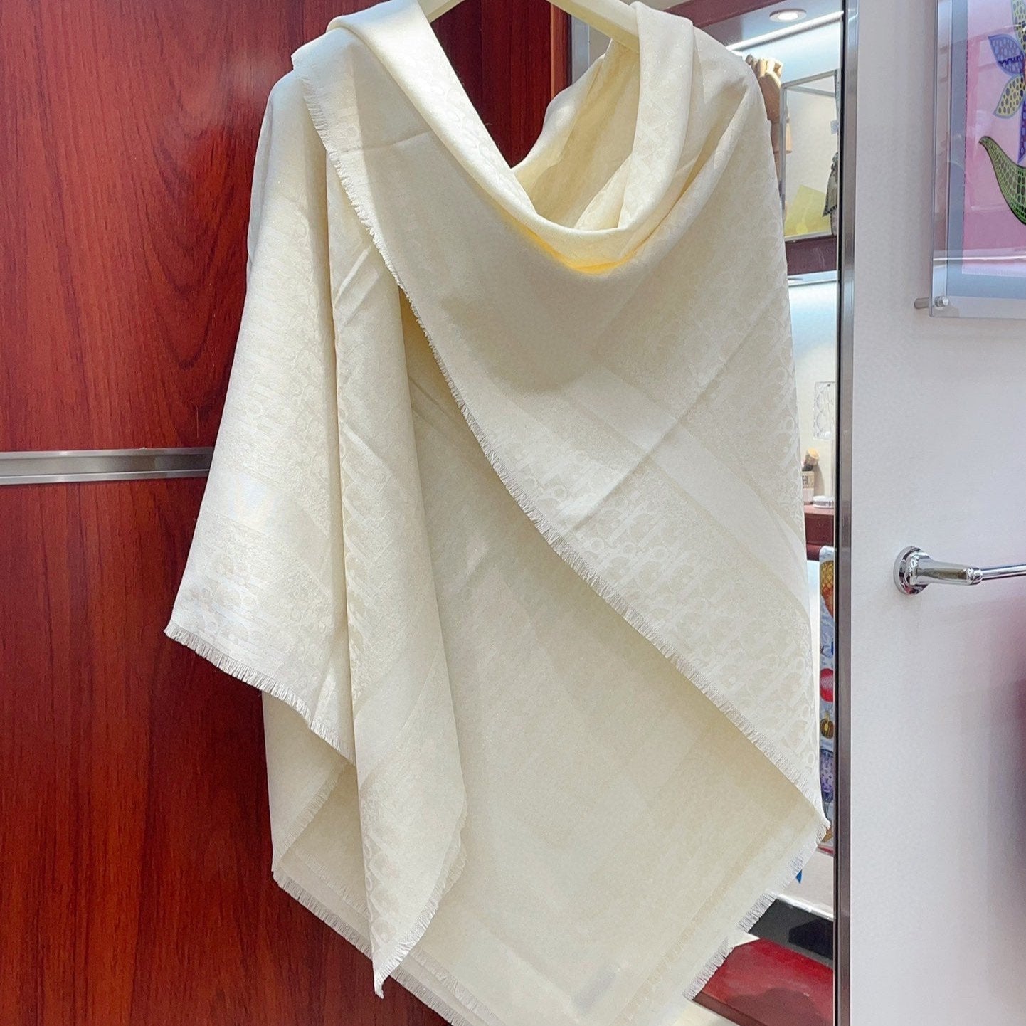 DIOR SQUARE SCARF 140 CM IN WHITE WOOL AND SILK 408660