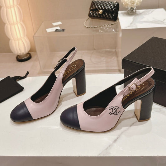 CHANEL 24P SLINGBACKS 95MM PINK BLACK LAMBSKIN