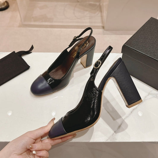 CHANEL 24P SLINGBACKS 95MM BLACK NAVY LAMBSKIN