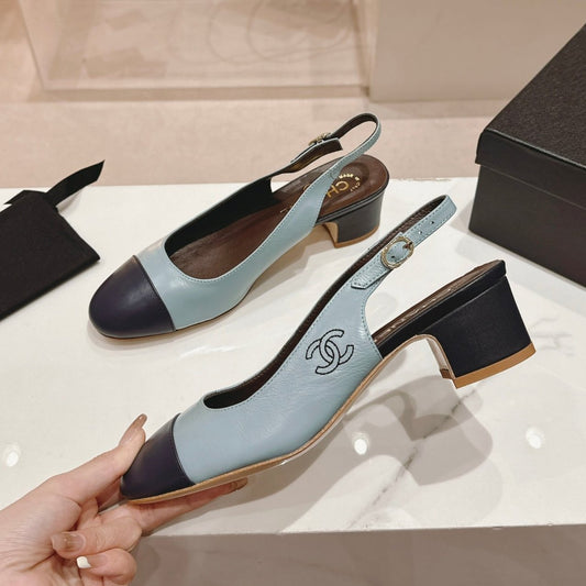 CHANEL 24P SLINGBACKS 45MM TURQUOISE BLACK LAMBSKIN