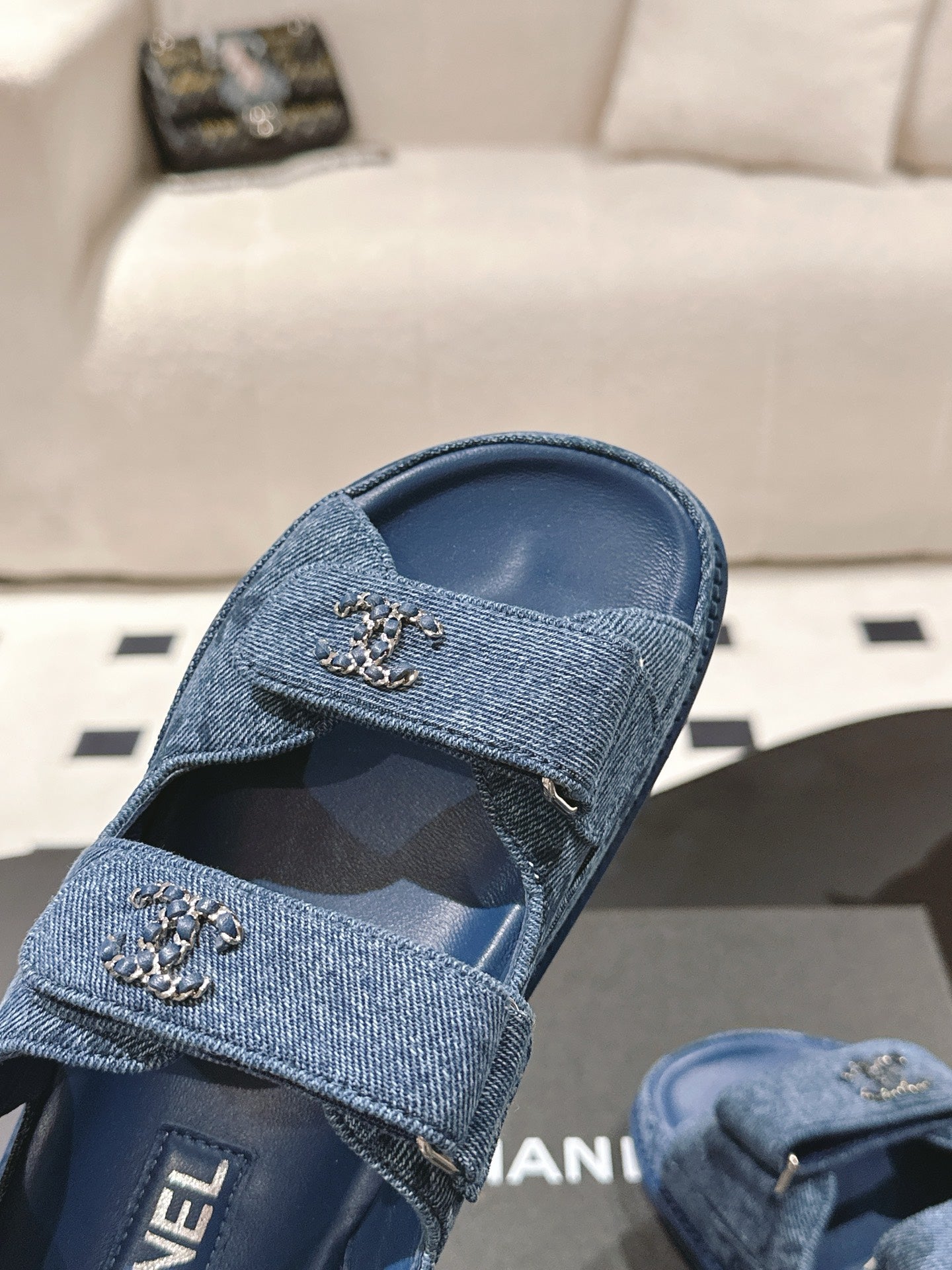 CHANEL 25 Dad Deals Sandals Demin Blue Demin Fabric 237563