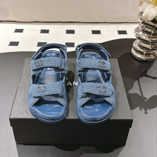 CHANEL 25 Dad Deals Sandals Demin Blue Demin Fabric 237563