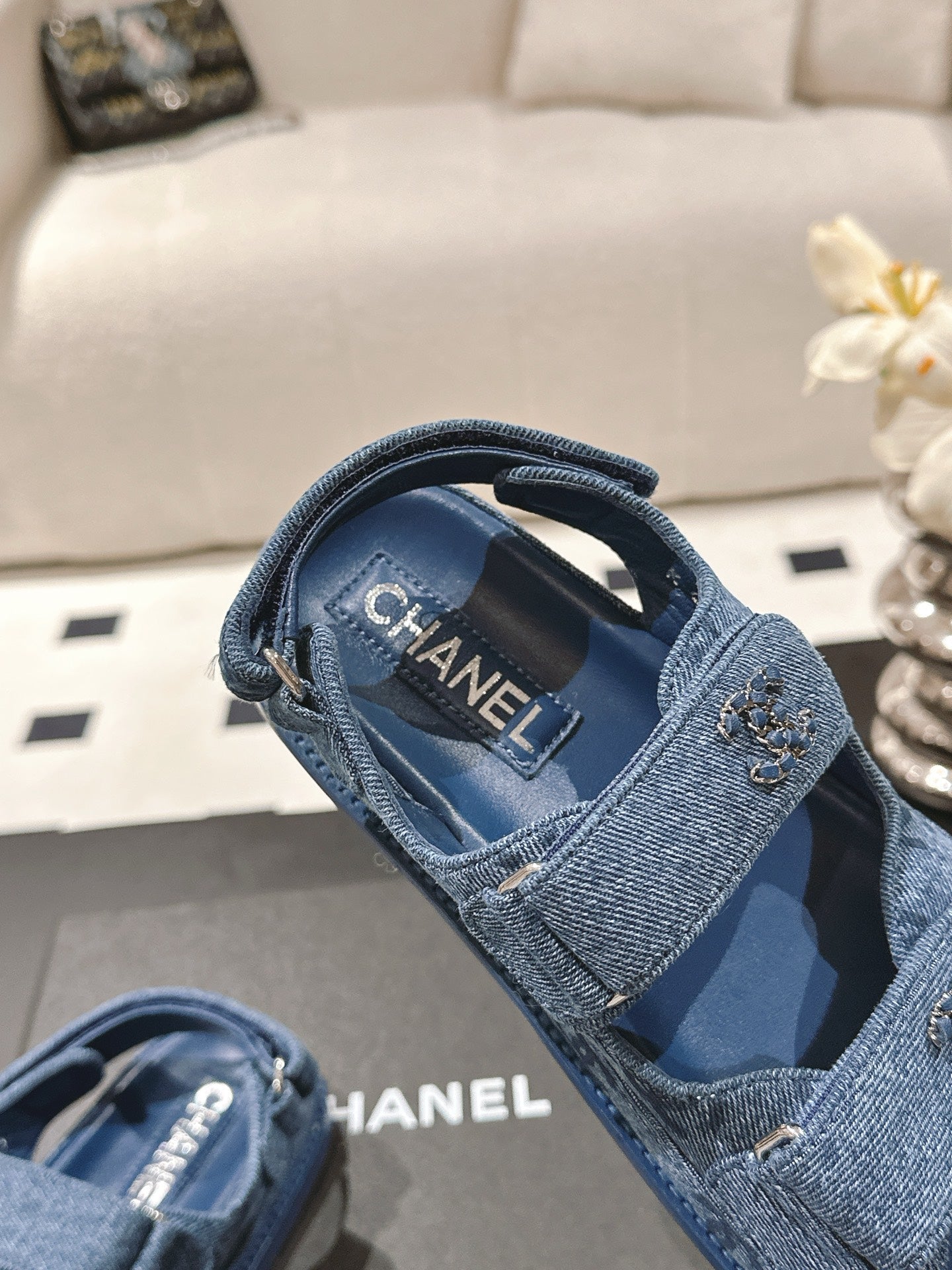 CHANEL 25 Dad Deals Sandals Demin Blue Demin Fabric 237563