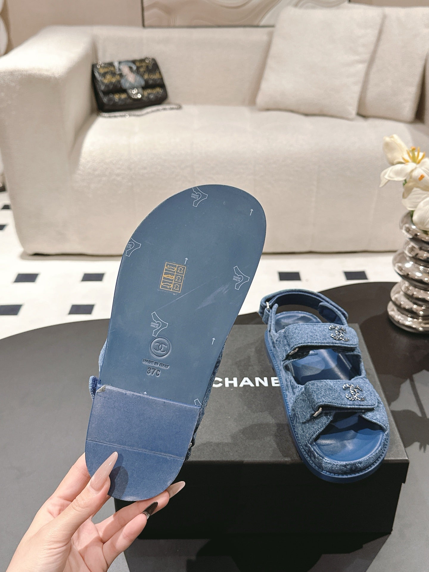 CHANEL 25 Dad Deals Sandals Demin Blue Demin Fabric 237563