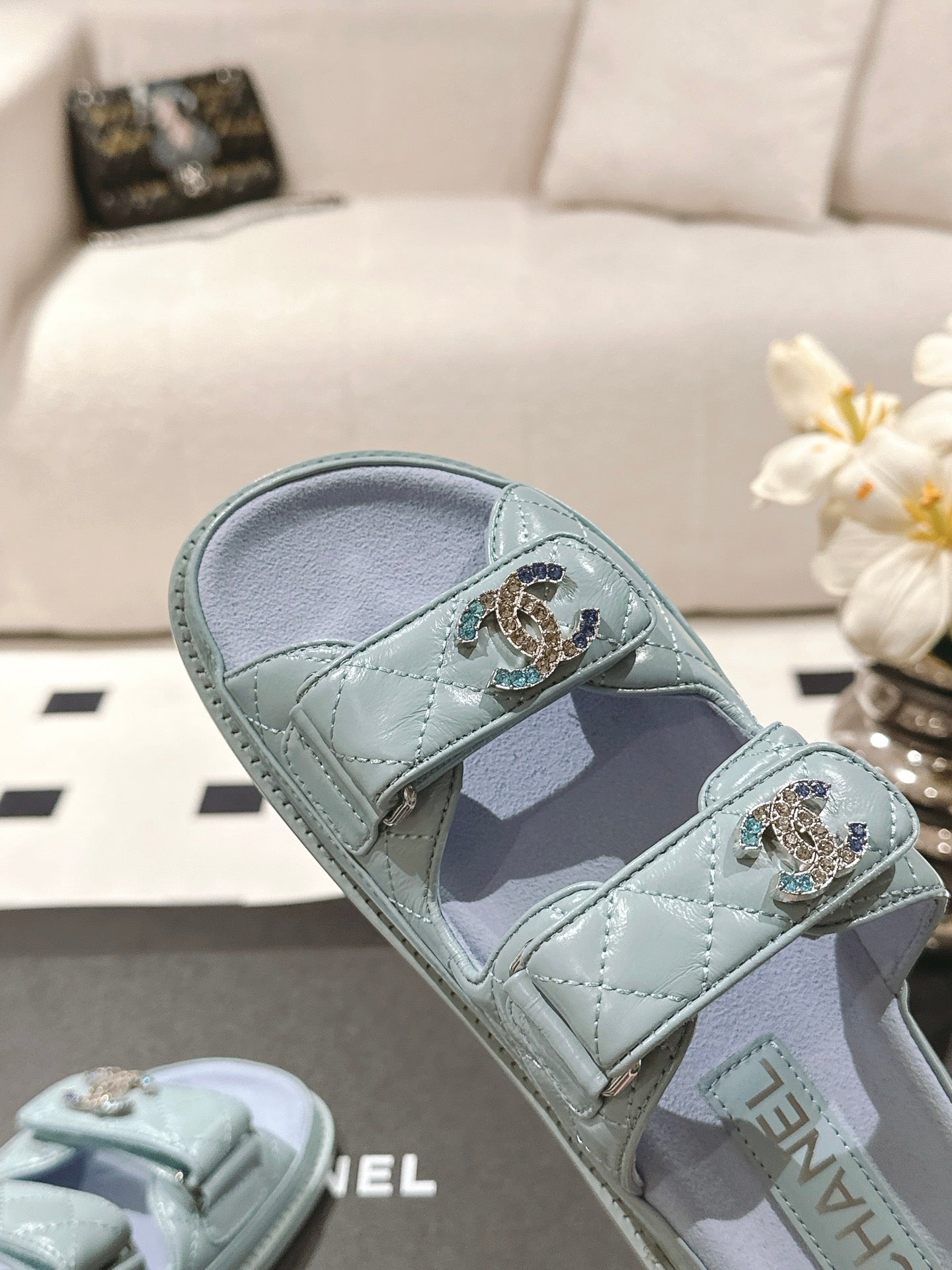 CHANEL 25 Dad Sandal Mule Baby Blue Patent Leather 237572