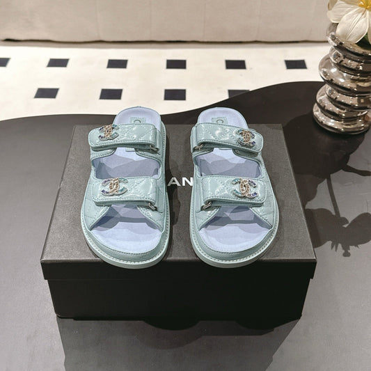 CHANEL 25 Dad Sandal Mule Baby Blue Patent Leather 237572