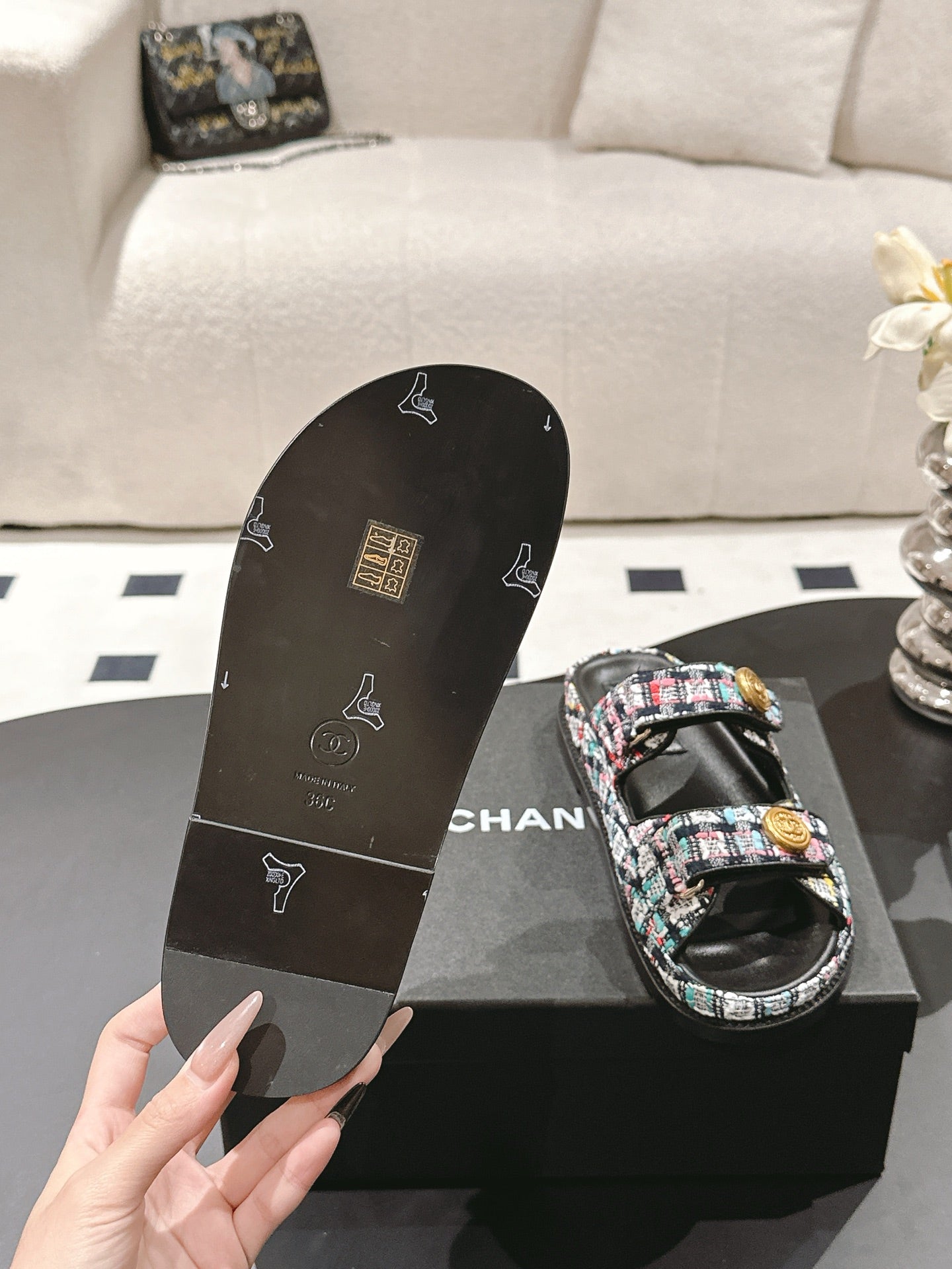CHANEL 25 Dad Sandal Mule Multicolor Fabric 237575
