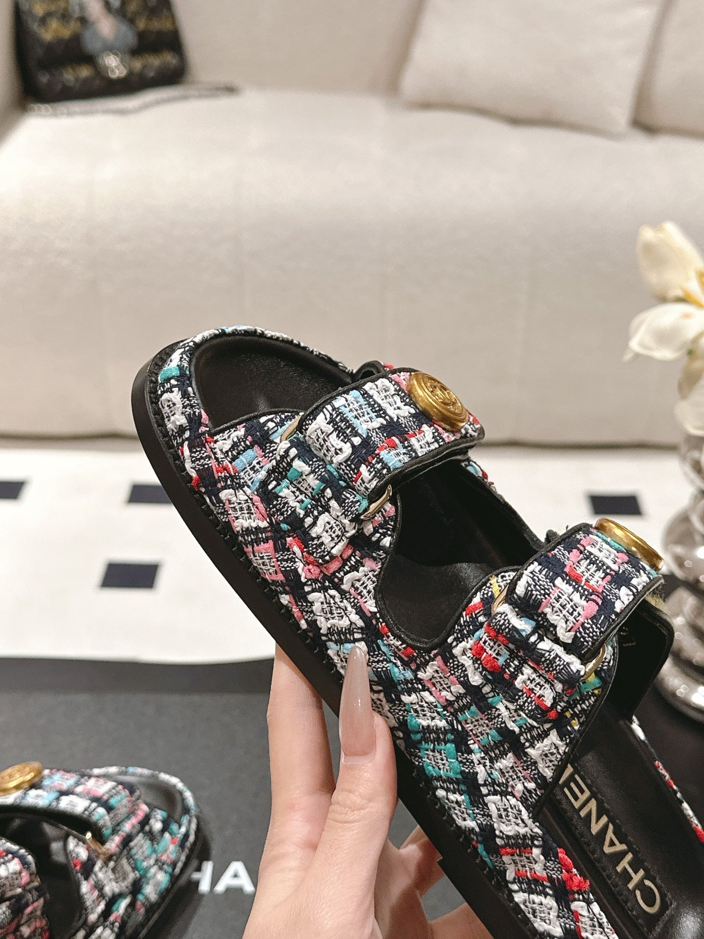 CHANEL 25 Dad Sandal Mule Multicolor Fabric 237575