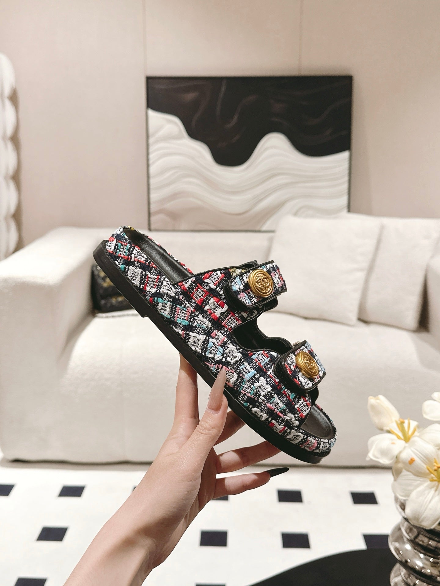 CHANEL 25 Dad Sandal Mule Multicolor Fabric 237575