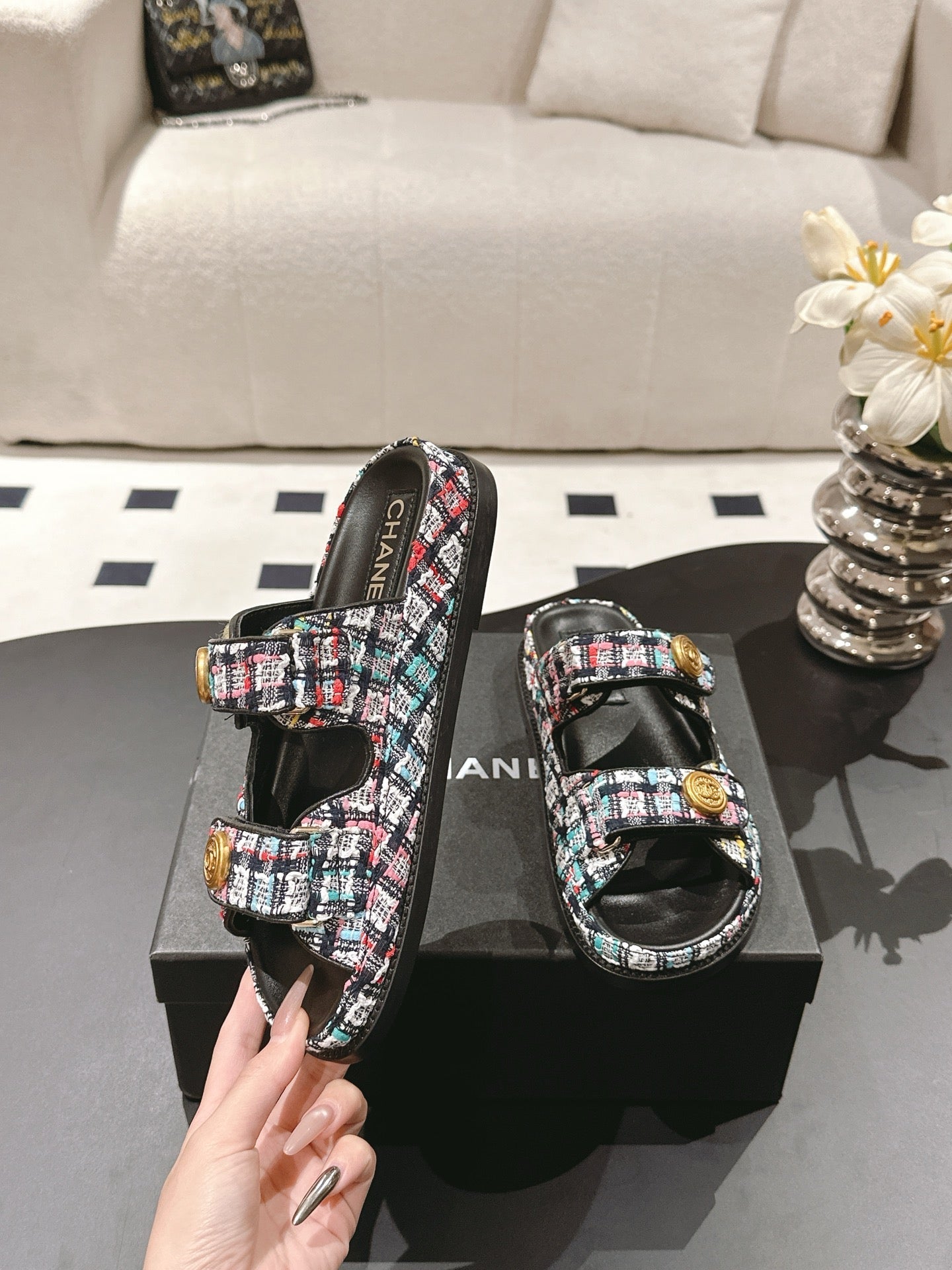 CHANEL 25 Dad Sandal Mule Multicolor Fabric 237575