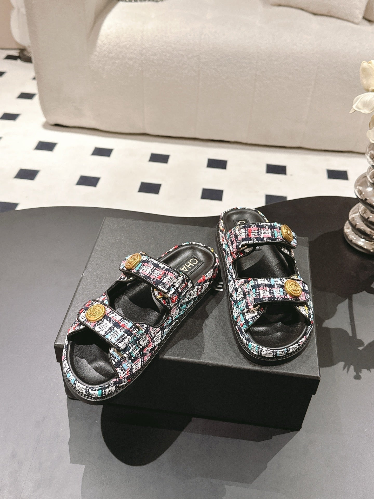 CHANEL 25 Dad Sandal Mule Multicolor Fabric 237575