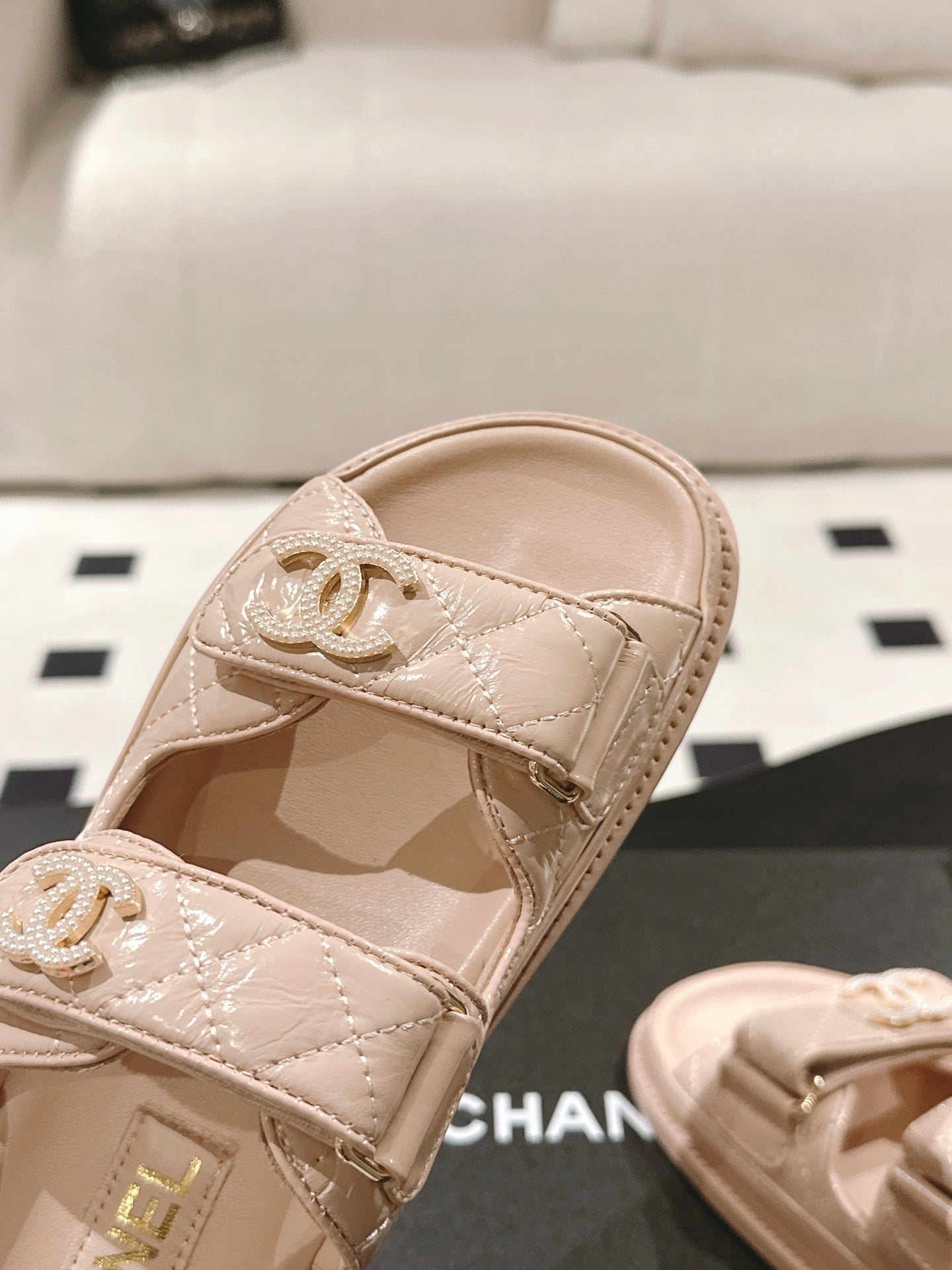 CHANEL 25 Dad Sandal Mule Putty Pink Patent Leather 237579