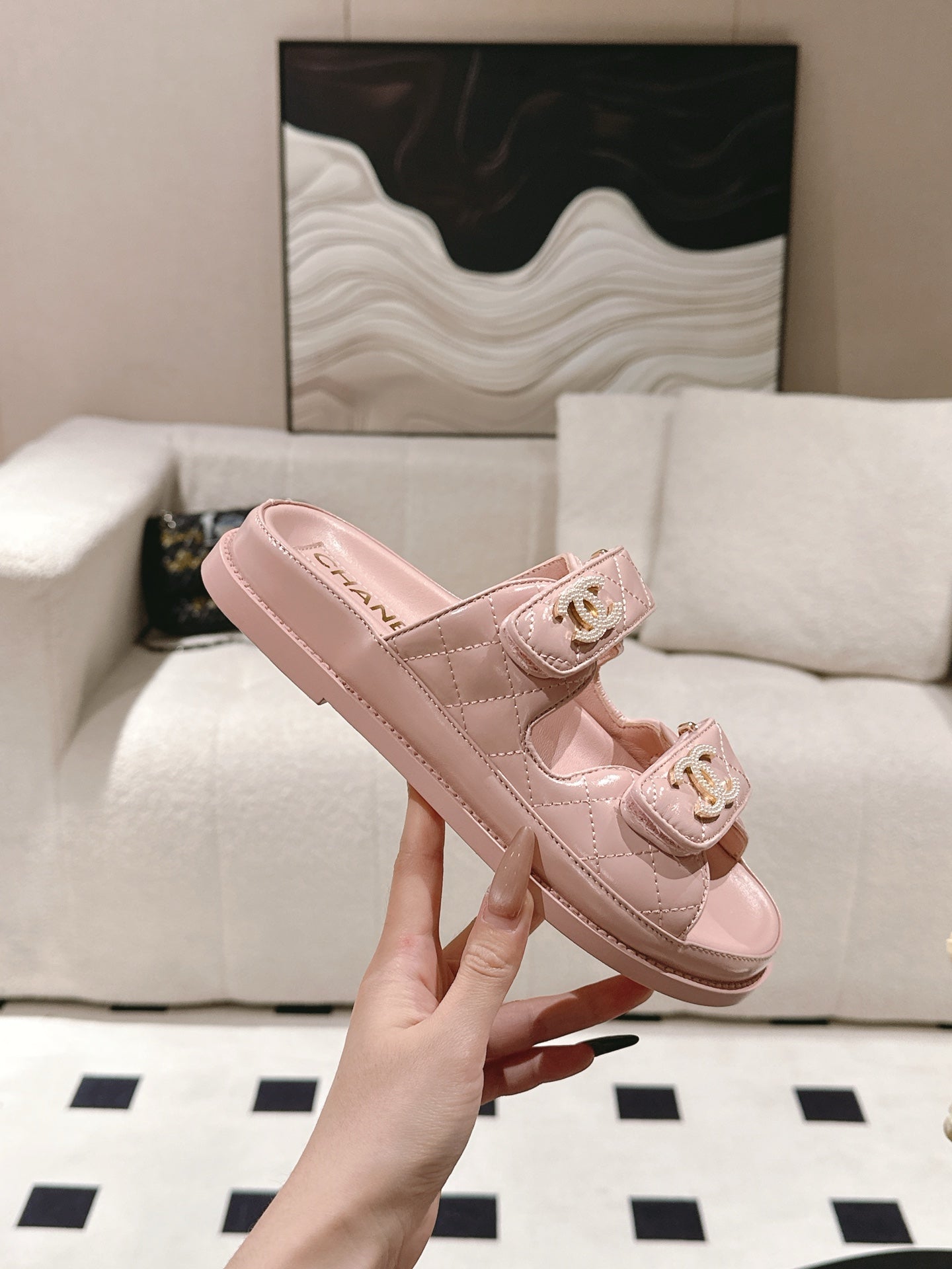 CHANEL 25 Dad Sandal Mule Pink Pastel Patent Leather 237580
