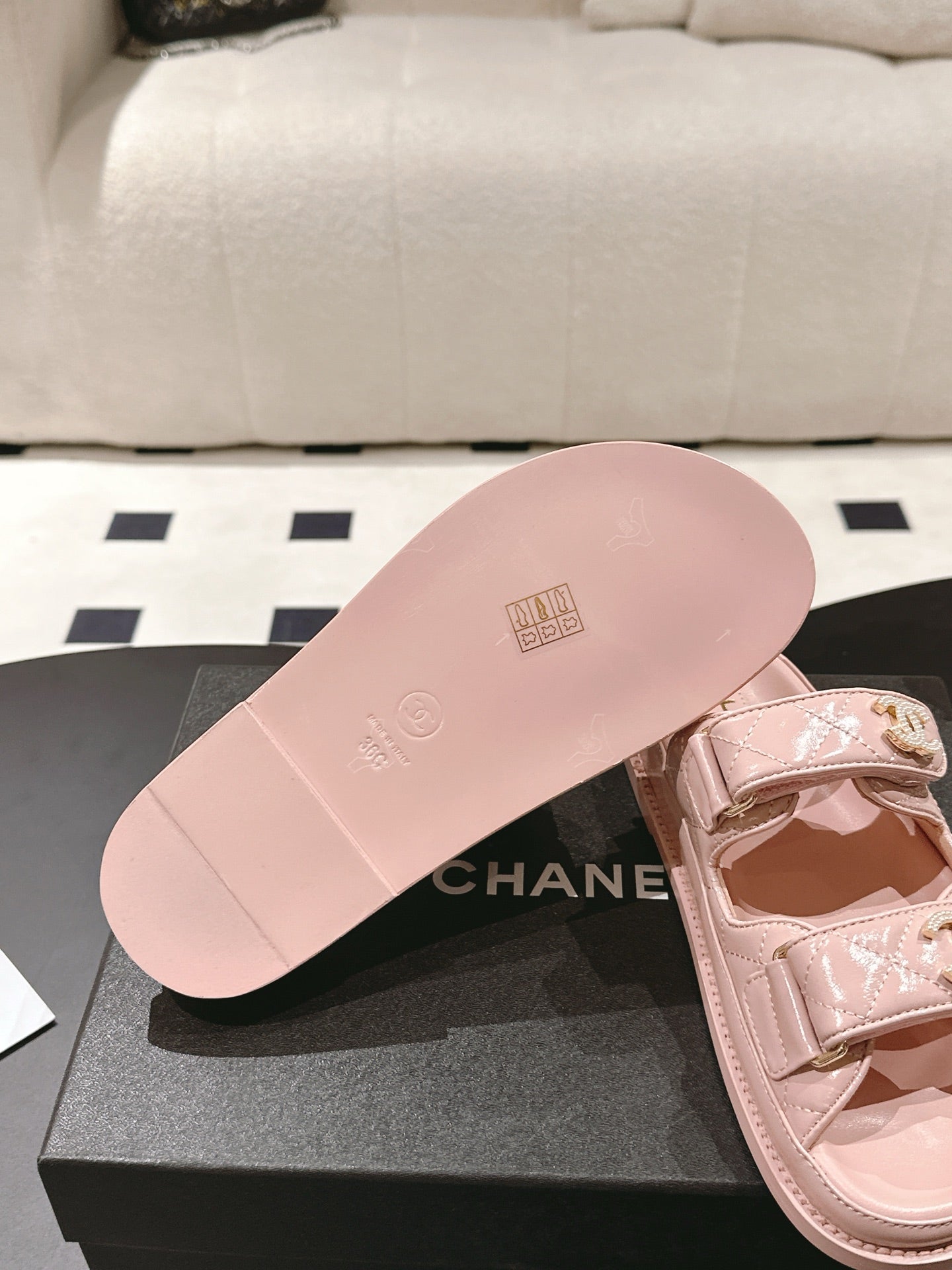 CHANEL 25 Dad Sandal Mule Pink Pastel Patent Leather 237580