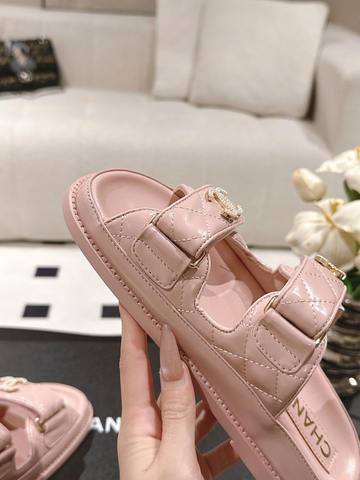 CHANEL 25 Dad Sandal Mule Pink Pastel Patent Leather 237580