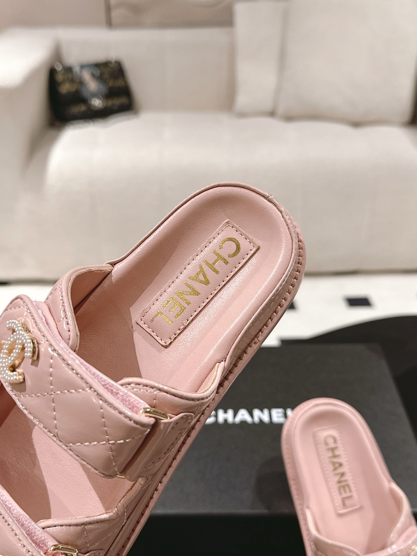CHANEL 25 Dad Sandal Mule Pink Pastel Patent Leather 237580